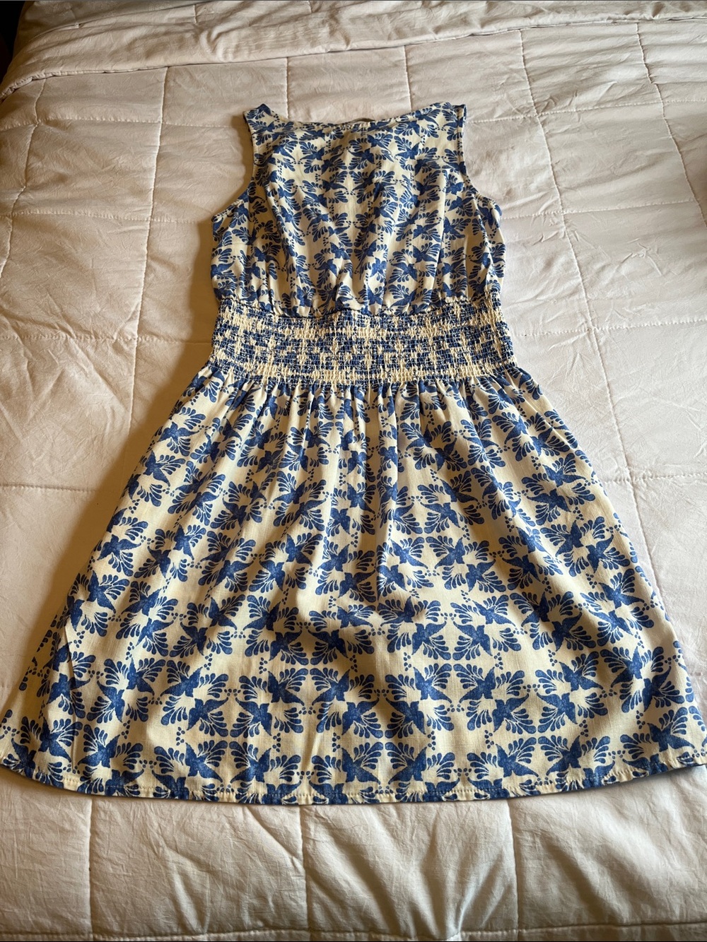 Universal Thread Blue Floral Smocked Waist Mini Dress on Cream